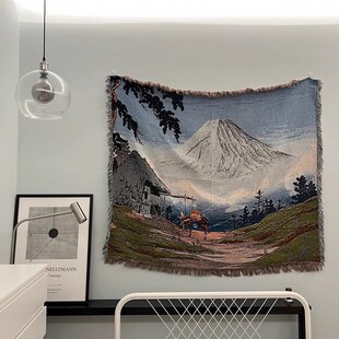 高桥松亭日式浮世绘风格富士山沙发毯毛毯文艺居酒屋装饰毯休闲毯