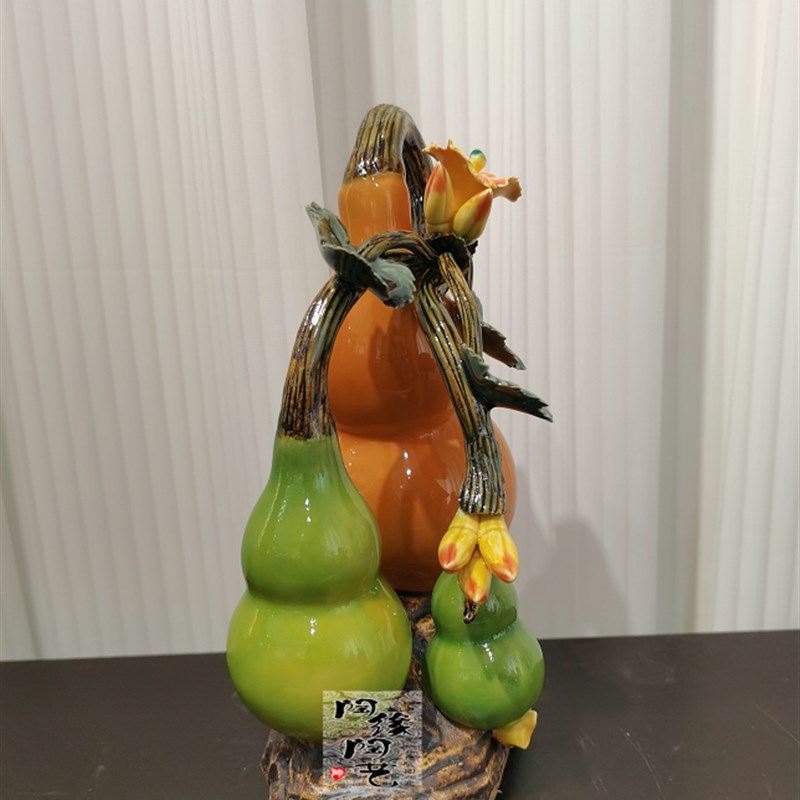 陶瓷工艺品 石湾公仔 小型葫芦摆件 福临门新中式