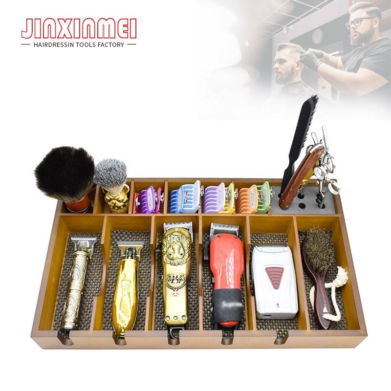 新奇特美发工具收纳盒电推剪木托盘展示架剪刀梳插座发廊收纳工具