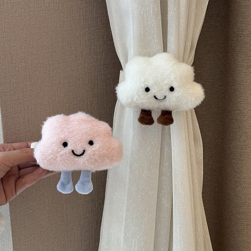 可爱云朵窗帘绑带毛绒公仔扣绑绳窗帘装饰品绳子白纱帘扎束带绑绳