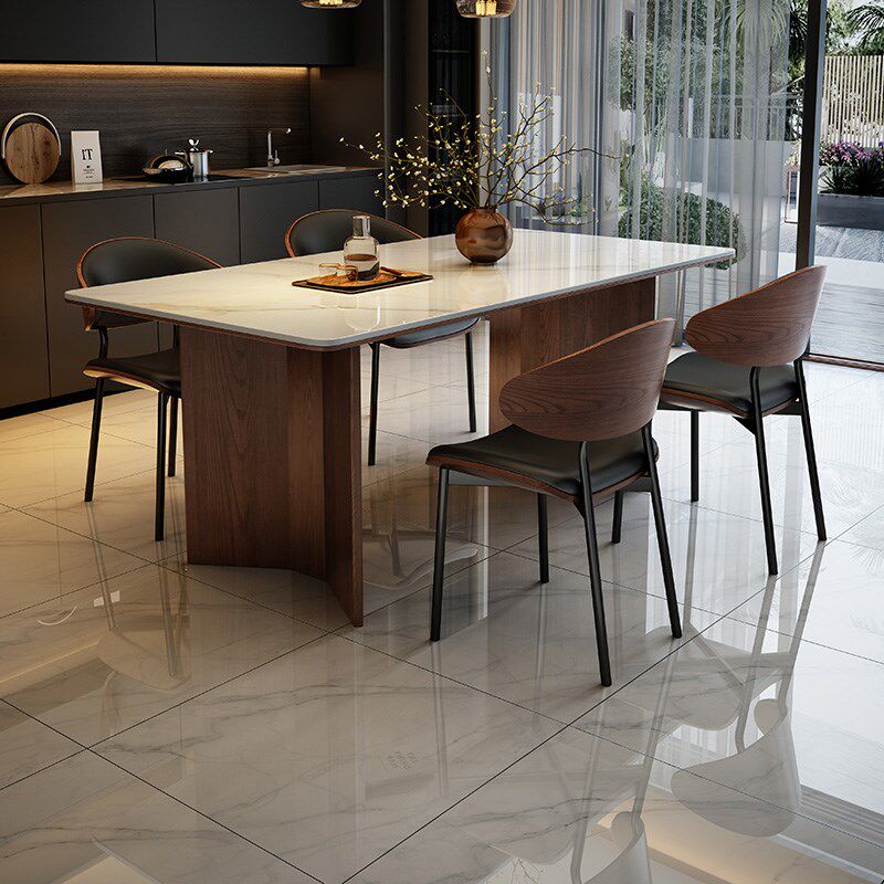 卡答侘寂复古风岩板餐桌椅法式中古小户型餐厅家用长方形实木桌子