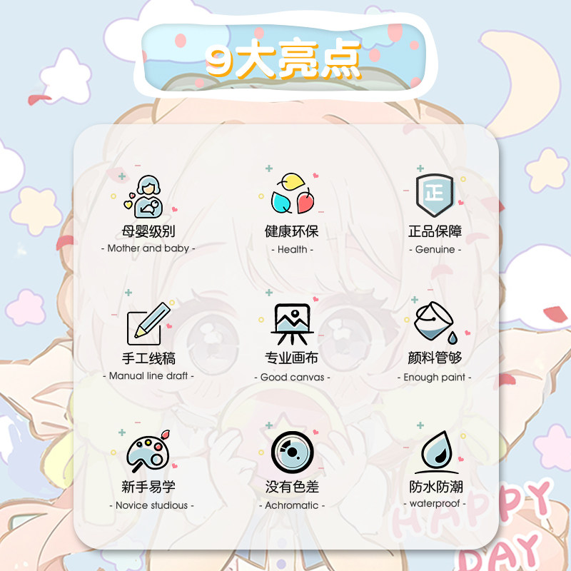 数字油画diy卡通动漫人物女孩简单手工填色填充丙烯油彩画画定制