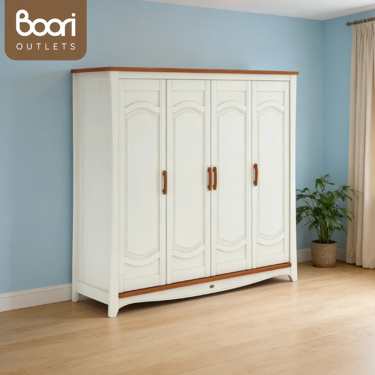 BOORI美式全实木榉木衣柜现代简约家用卧室玻四门衣橱轻奢收纳柜