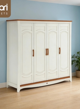 BOORI美式全实木榉木衣柜现代简约家用卧室玻四门衣橱轻奢收纳柜