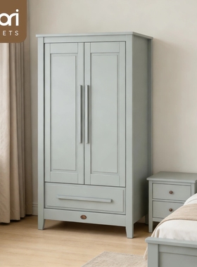 Boori美式儿童衣柜实木卧室小户型双门带抽屉无甲醛男孩收纳衣柜