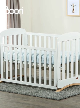 Boori摇乐贝进口实木婴儿床新生儿床加宽拼接床多功能摇床宝宝床