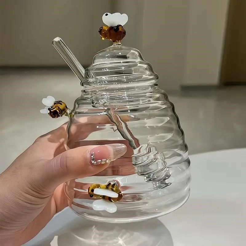 透明玻璃蜂蜜罐带搅拌棒创意家用蜂蜜瓶带盖密封罐食品级储物罐,家居饰品,储物罐,淘宝优惠券,粉丝福利购,淘宝优惠卷