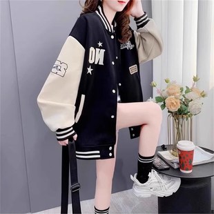 韩版时尚洋气卫衣开衫女春秋冬新爆薄款加绒初高中学生棒球服外套