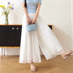 大摆仙女宽松垂感高腰九分休闲长裤 薄款 子 裙夏季 冰丝雪纺阔腿甩裤