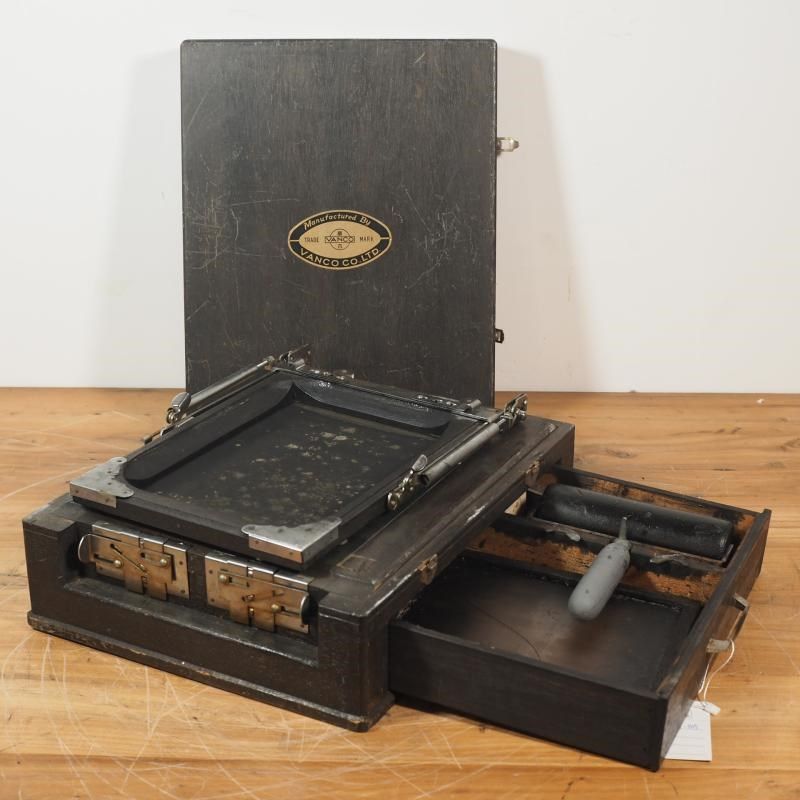 手推实木印刷机老上海古董油印机民俗办公摆件