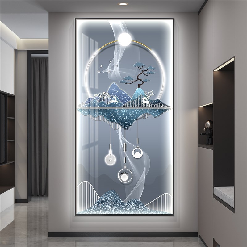 led带灯轻奢入户玄关装饰画走廊过道竖版挂画简约现代壁画高级感