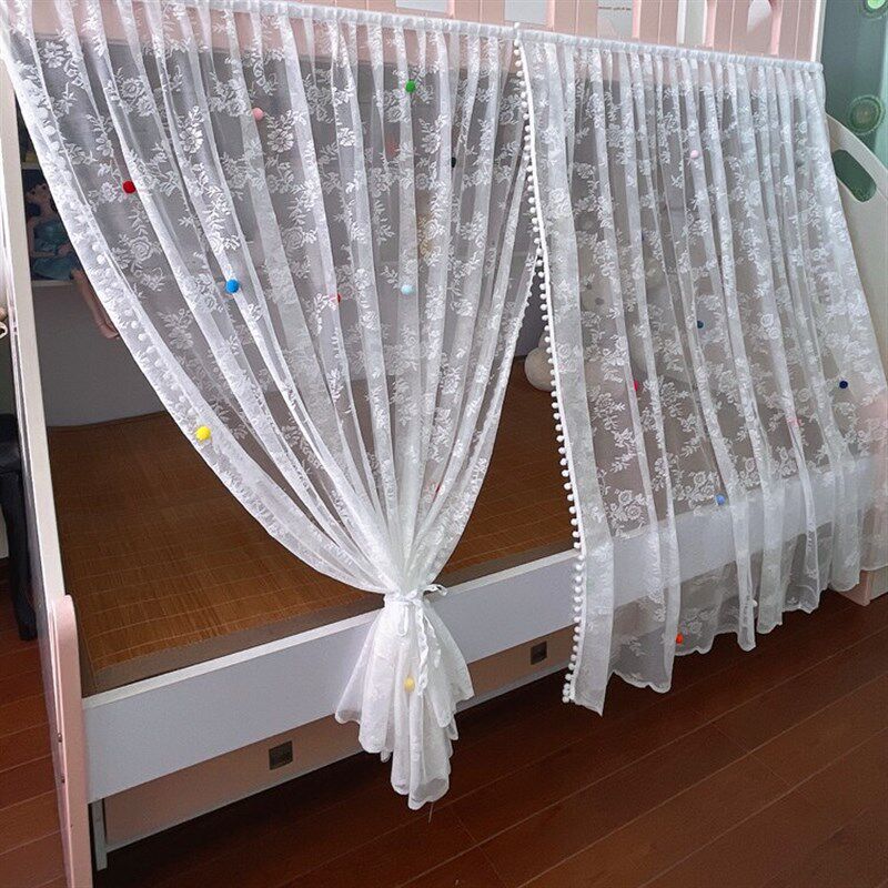 子母床上铺电脑绣花纱帘蚊帐宿舍上下铺纱帘装饰床幔美观搭配布帘