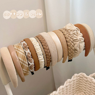 奶茶咖色系发箍时尚 海绵头箍高颅顶发卡少女麻花珍珠发箍日韩发饰