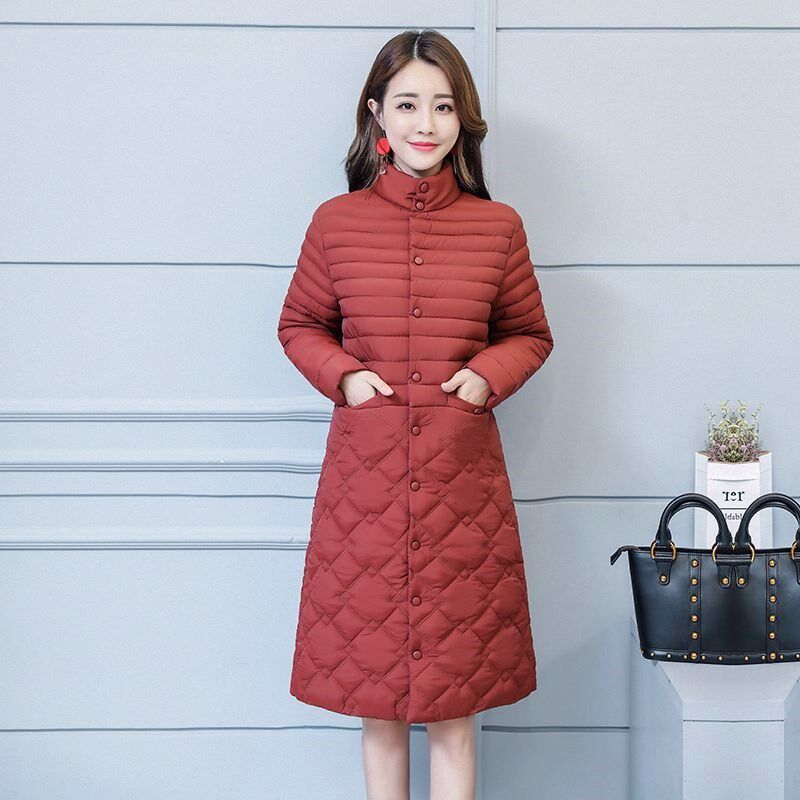 韩版显瘦秋冬大码中长款2024修身时尚外套羽绒棉服轻薄新款女棉衣