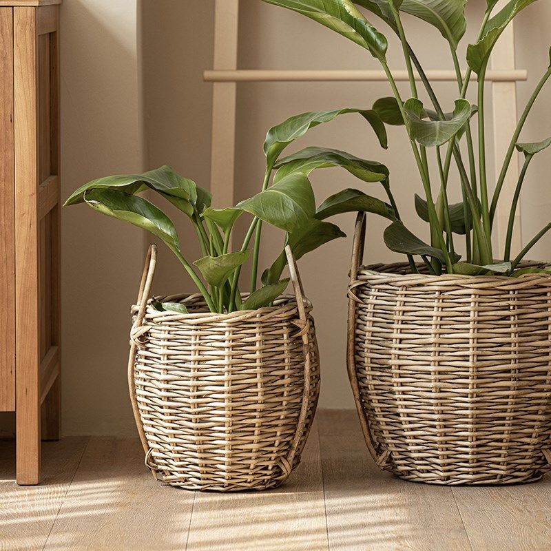 日式藤编编织大号花篮客厅绿植植物龟背竹落地花盆田园风装饰花器