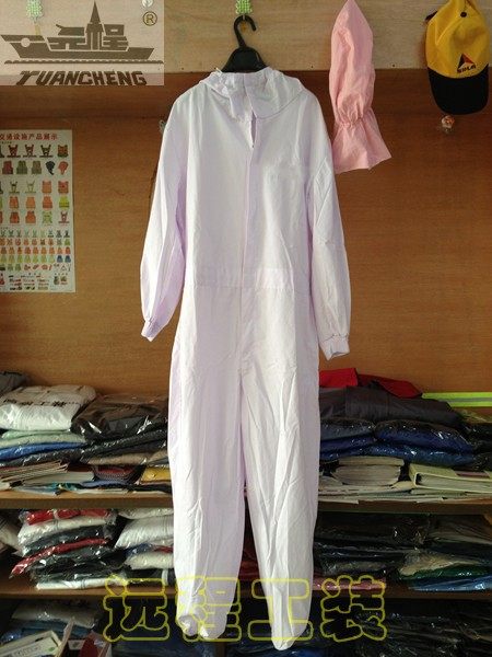 特惠春秋大连体食品服白色工作服卫生制服长袖连帽服工装劳保男女