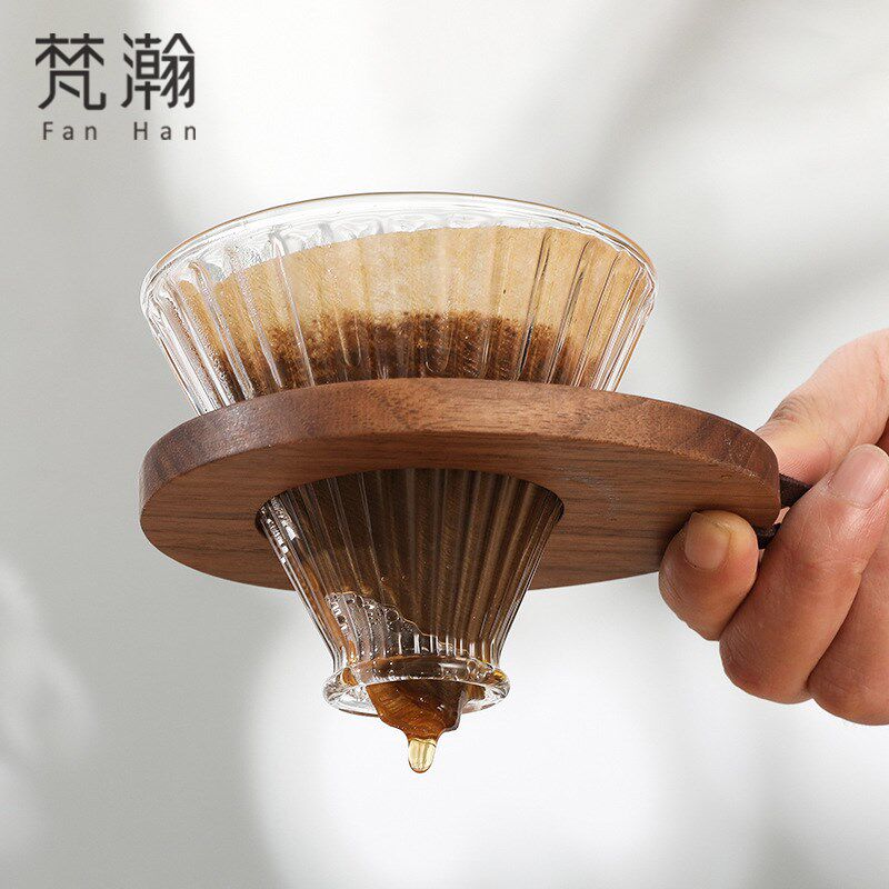 梵瀚 黑胡桃木手冲咖啡过滤杯托家用滴滤壶折纸漏壶滤杯