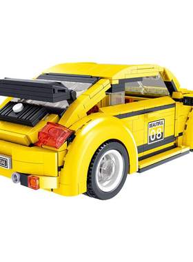 哲高MINI01046黄色小汽车模型摆件儿童益智拼装积木玩具送礼LIN07