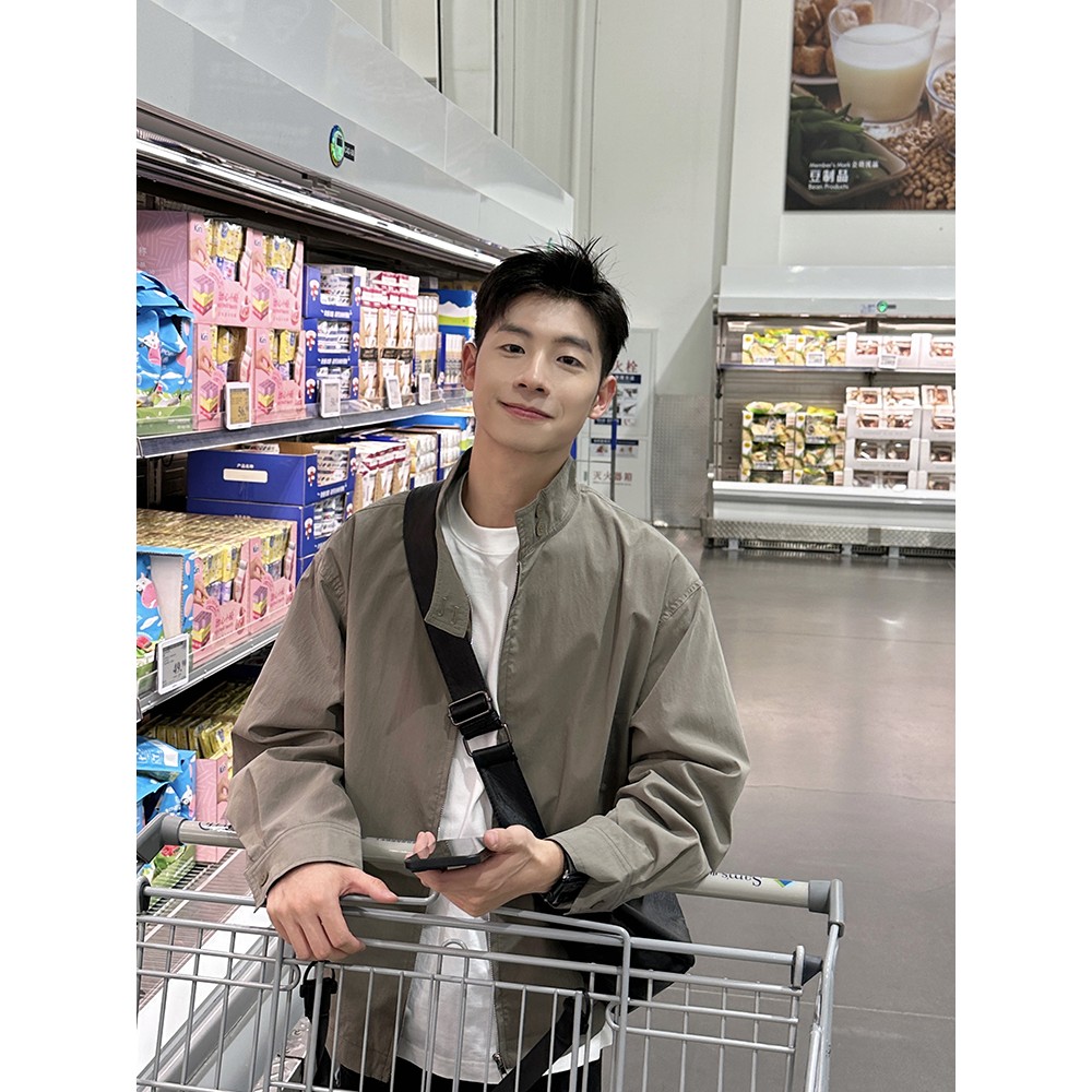 立领夹克男生浅灰色2025春秋季新品韩系百搭宽松休闲潮流上衣外套