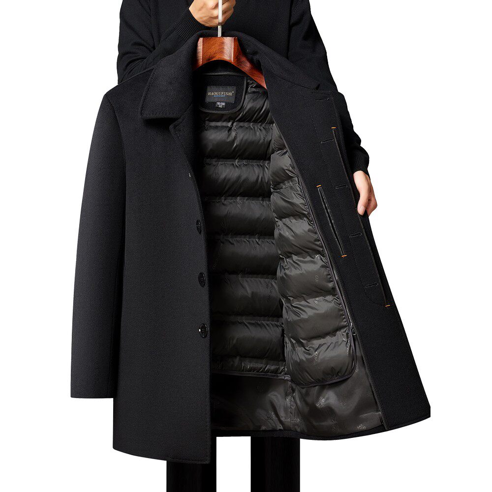 中老年男士大衣外套爸爸装冬装呢大衣加厚中长款羊毛呢风衣冬外套