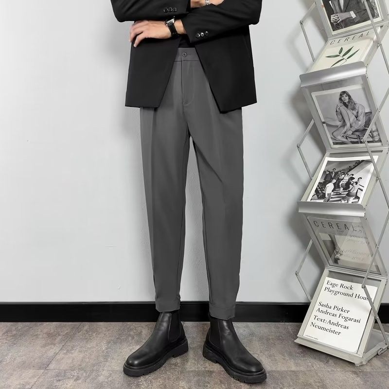 那不勒斯痞帅哈伦束脚西裤加绒男款搭配马丁靴的裤子男秋冬烟管裤