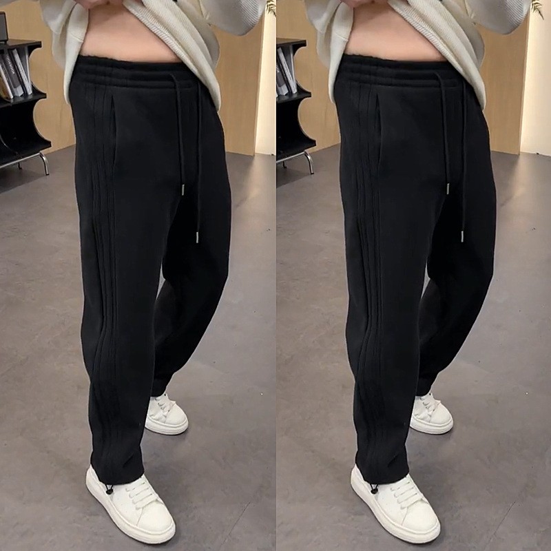 2025春季新款压褶简约百搭哈伦休闲 裤男宽松潮流阔腿直筒弯刀卫