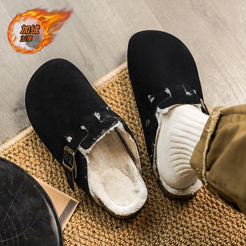 勃肯拖鞋男款冬季加绒保暖加厚棉拖外穿防滑一脚蹬开车办公室棉鞋