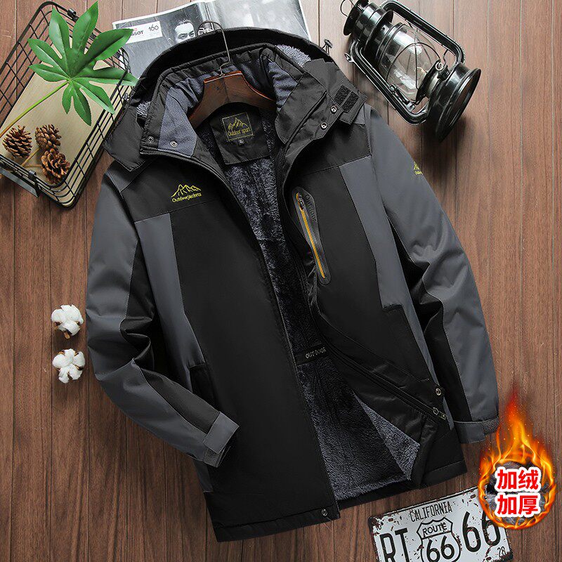 冬季中年加绒加厚棉衣男士大衣中老年人防风衣爸爸冬装外套冲锋衣