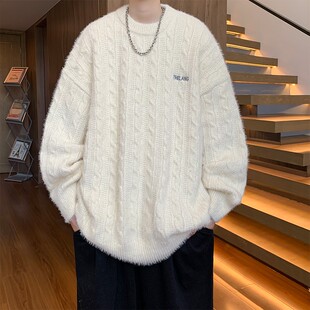 潮牌黑色毛衣男秋冬季慵懒风宽松青少年高级感加厚针织衫2025新款