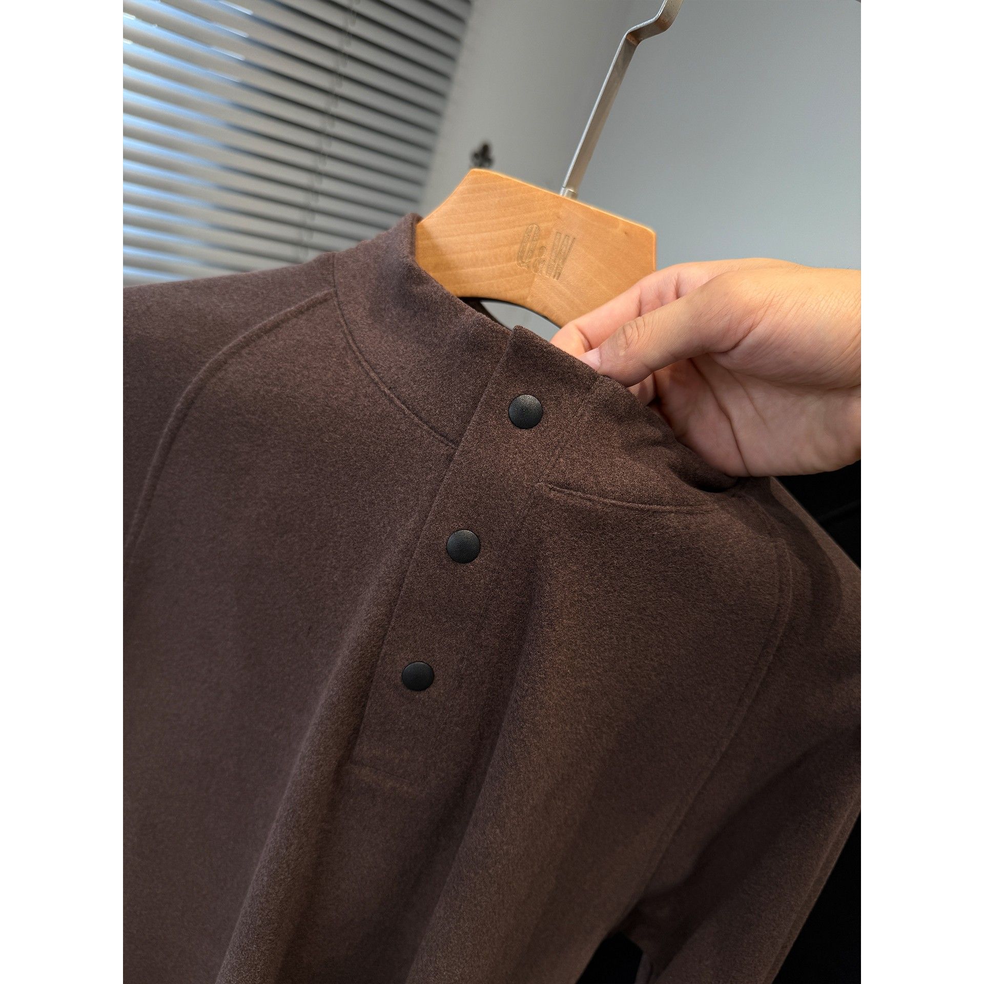 磨毛德绒打底衫男半高领门筒暗扣t恤男装长袖秋冬季青年内搭上衣