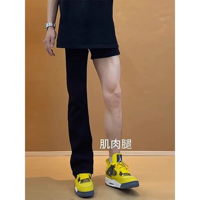 黑色弯刀微喇牛仔裤男款秋季新款柳叶提档美式高街修身显瘦长裤子