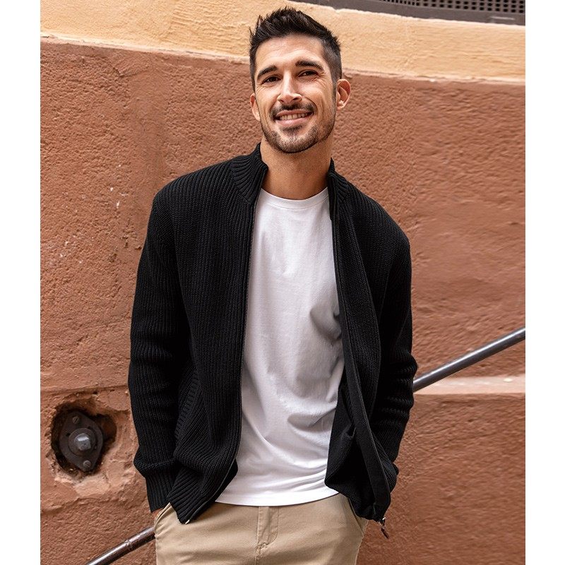 男士半高领开衫毛衣外套针织衫男款修身韩版潮牌秋冬季加厚毛线衫