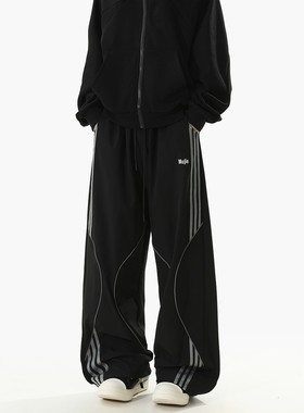 BLRY 冲锋裤子男女秋季美式条纹休闲长裤冬季加绒潮牌宽松直筒裤