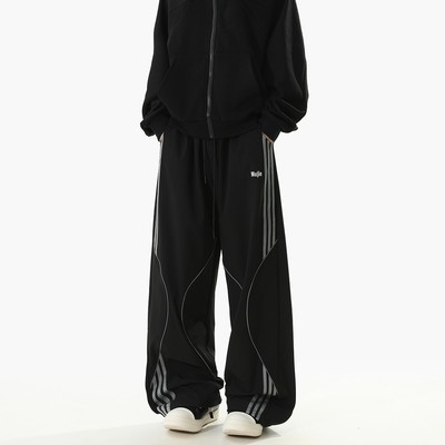 BLRY 冲锋裤子男女秋季美式条纹休闲长裤冬季加绒潮牌宽松直筒裤