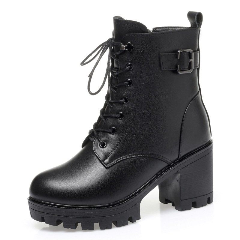 全牛皮马丁靴女鞋冬季加绒加厚短靴高跟真皮羊毛靴子大码棉鞋皮鞋,女鞋,马丁靴,淘宝优惠券,粉丝福利购,淘宝优惠卷