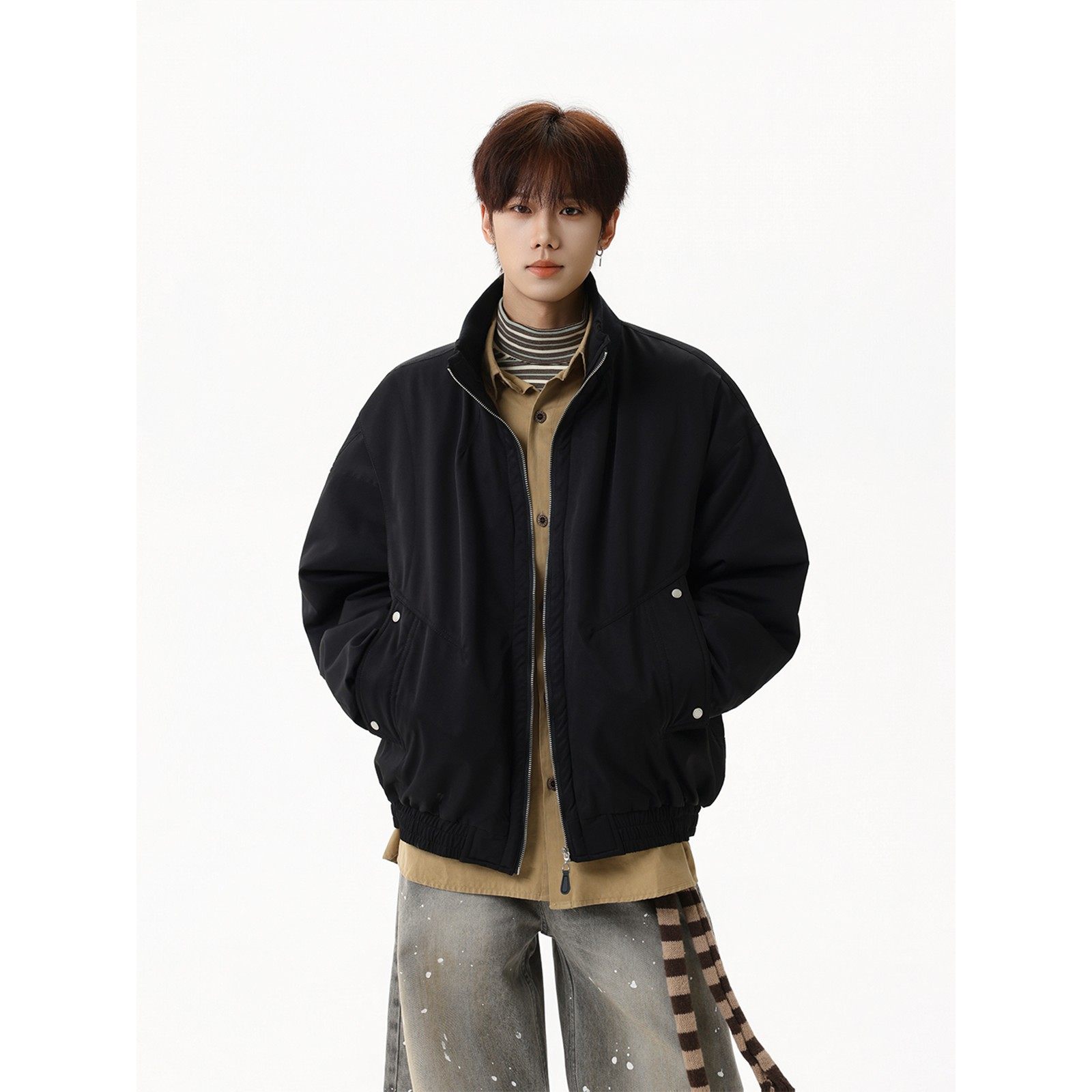 美式立领飞行夹克棉服外套男冬季新款高街设计感潮牌加厚保暖棉衣