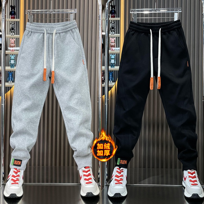 2024春季新款加绒加厚男士休闲 裤简约时尚束口裤百搭舒适运动裤