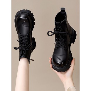 厚底马丁靴女款英伦风2025新款真皮软底短靴秀气显瘦机车靴大码41