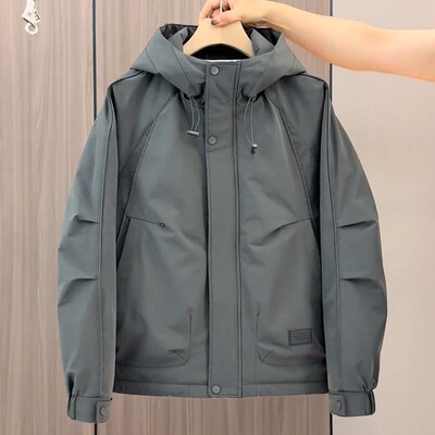 二棉外套男士冲锋衣连帽工装帅气青年百搭休闲棉服男款夹棉夹克男
