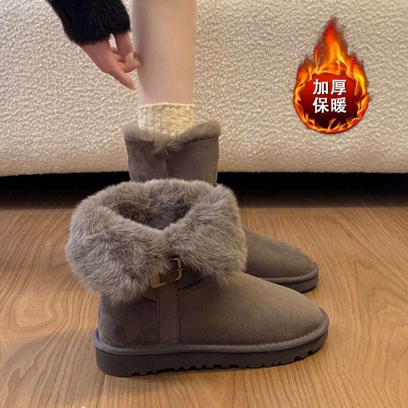 复古翻边厚底雪地靴女2025冬季新款平底加绒保暖短靴防滑毛毛棉鞋,女鞋,时尚雪地靴,淘宝优惠券,粉丝福利购,淘宝优惠卷