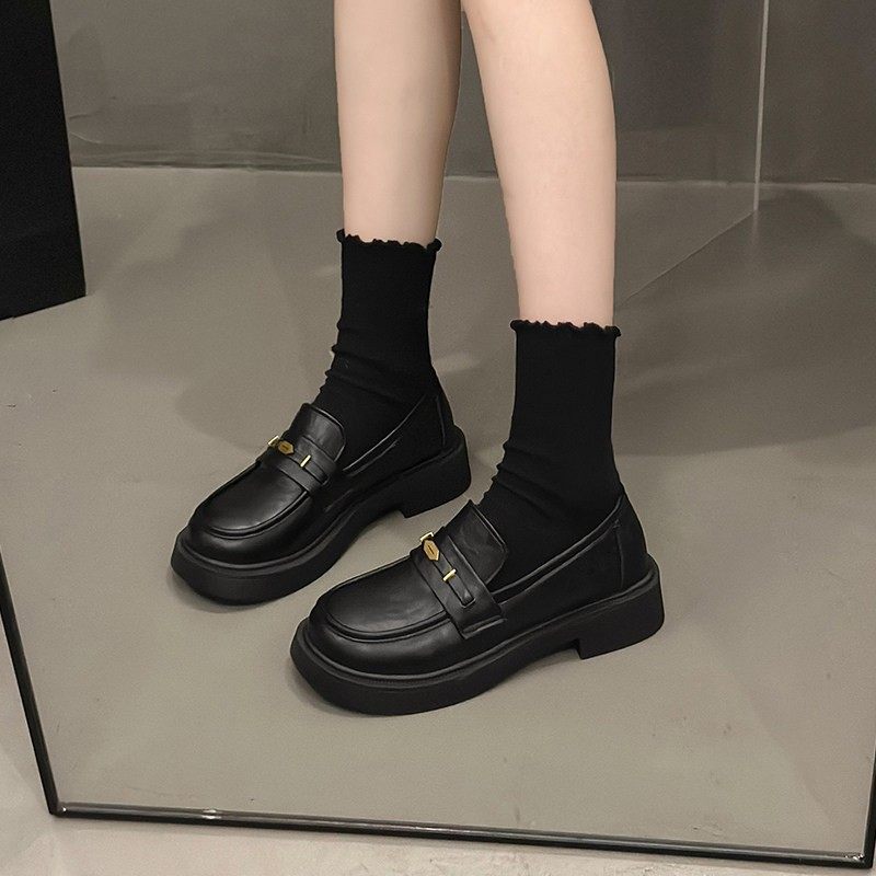 厚底乐福鞋女一脚蹬2024新款秋冬黑色百搭jk鞋子覆古英伦风小皮鞋,女鞋,深口单鞋,淘宝优惠券,粉丝福利购,淘宝优惠卷