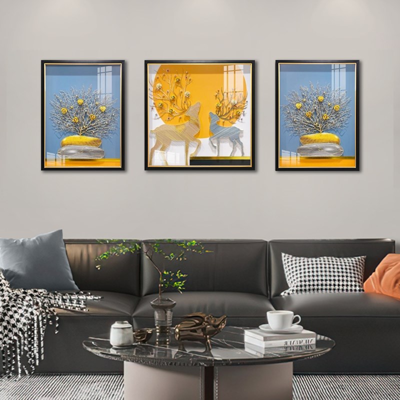 纯手工立体实物镶j嵌绕线工艺高档装饰画客厅沙发背景墙挂画三联