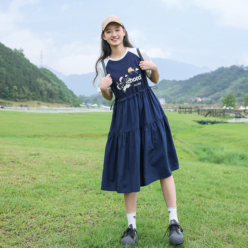 女大童连衣裙夏装2024新款学院风裙子15初中学生女孩夏季过膝长裙