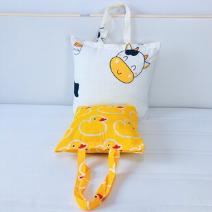 纯棉材质收纳袋旅行装衣物小毛毯布包手提袋卡通可爱带拉链储物袋