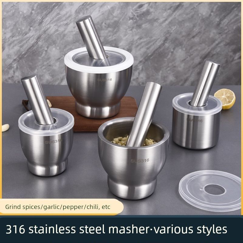 304不锈钢捣蒜器石臼蒜臼子擂钵捣碎罐家用捣药对窝舂钵 捣臼捣研