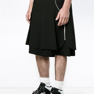 个性 暗黑假两件短裤 中裤 青年宽松时尚 春夏新款 夜店七分裤 潮男裙裤