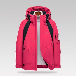 男女款 一线撤柜撤标2024冬潮流百搭工装 拼色加厚连帽羽绒服外套