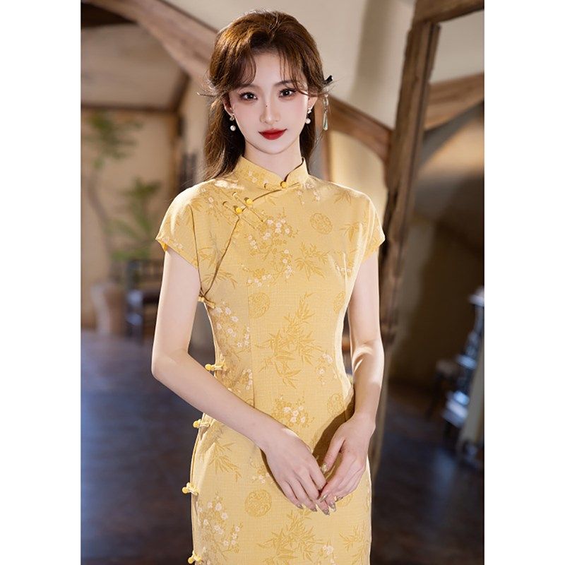 黄色旗袍2025新款改良年轻款少女夏季新中式连衣裙日常可穿小个子