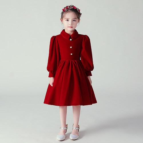 儿童晚礼服女童公主裙蓬蓬小孩花童模特走秀演出服长袖高端夏加厚