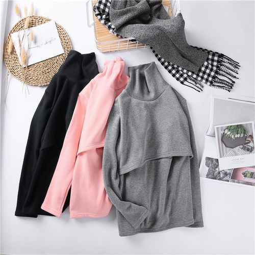 产后哺乳上衣高领打底衣月子服秋衣加绒加厚保暖内衣孕妇喂奶睡衣